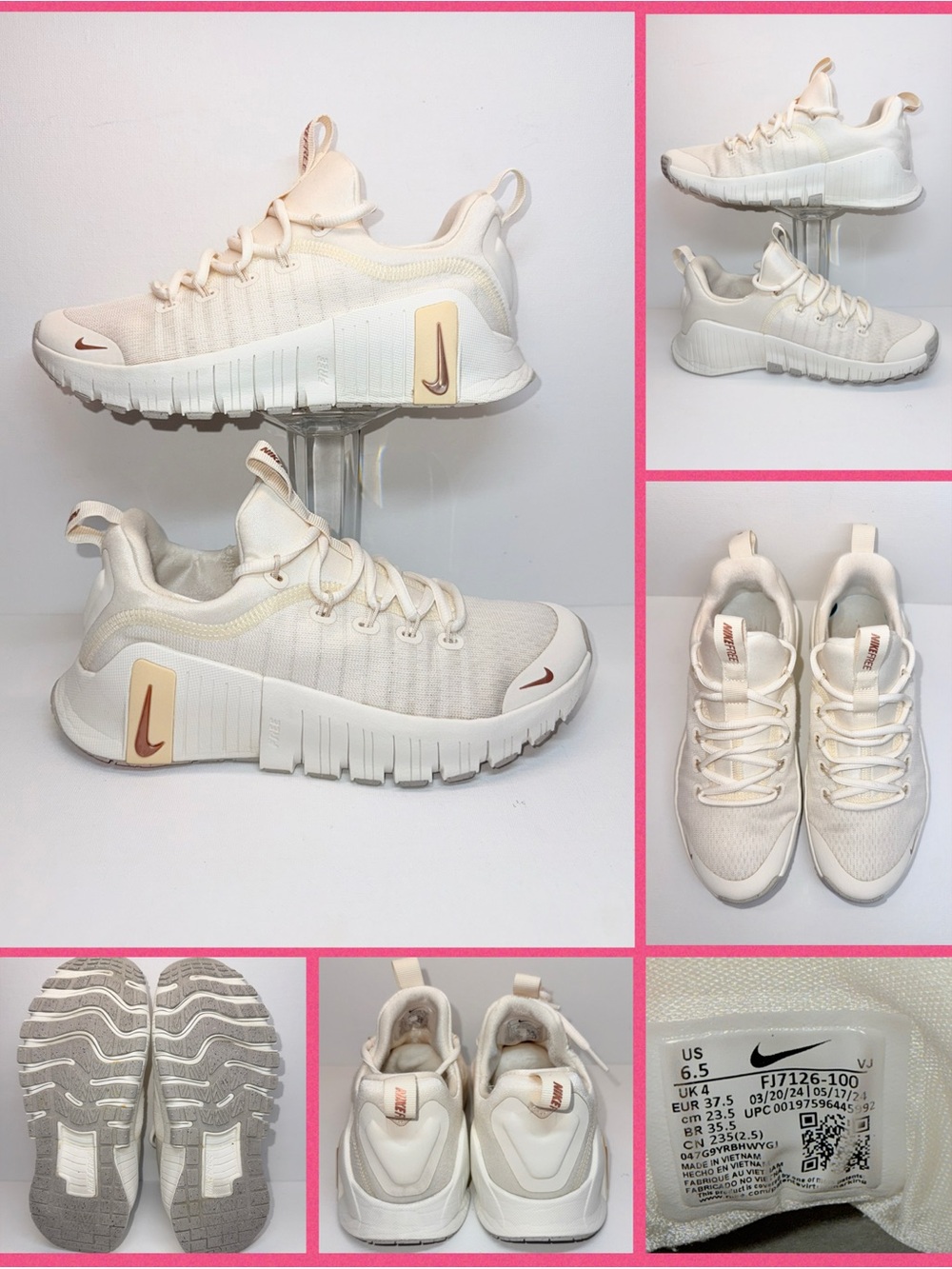 NIKE FREE METCON  Cream & Light Tan Athletic Sneakers